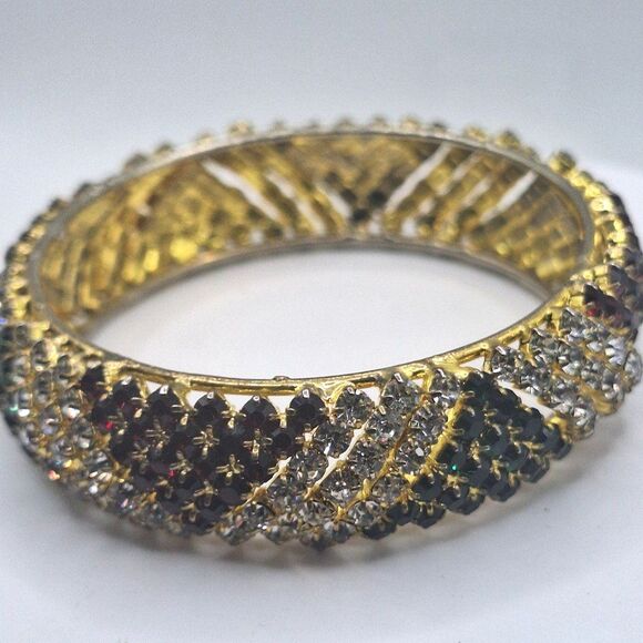 Gorgeous Sparkly Exotic Bangle Bracelet Red, Green, and White Austrian Crystals - Picture 6 of 6